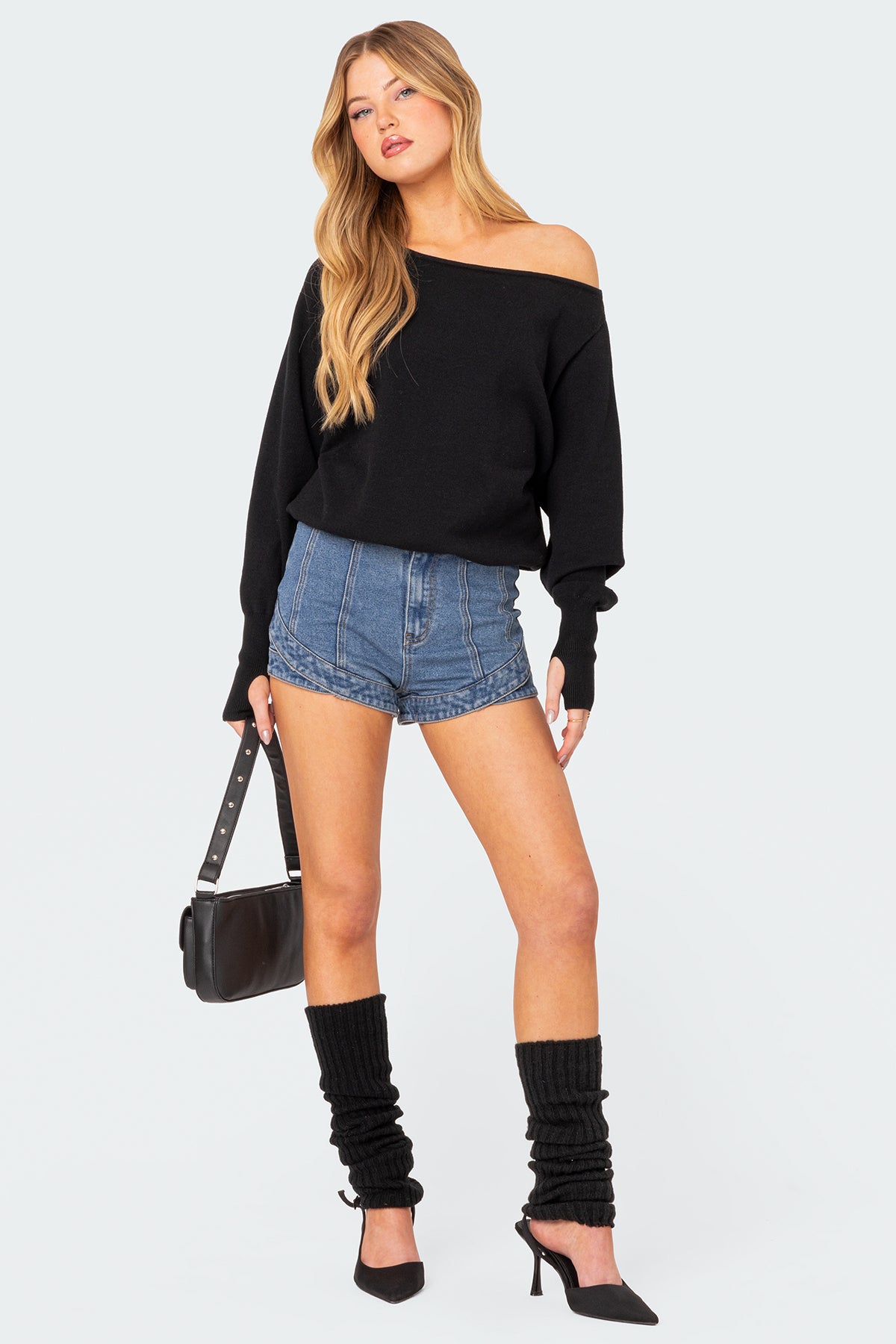 Off Shoulder Oversized Sweater - BLACK
