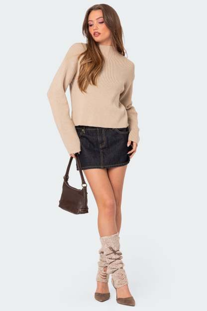 Kimberly Mock Neck Sweater - BEIGE