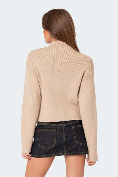 Kimberly Mock Neck Sweater - BEIGE