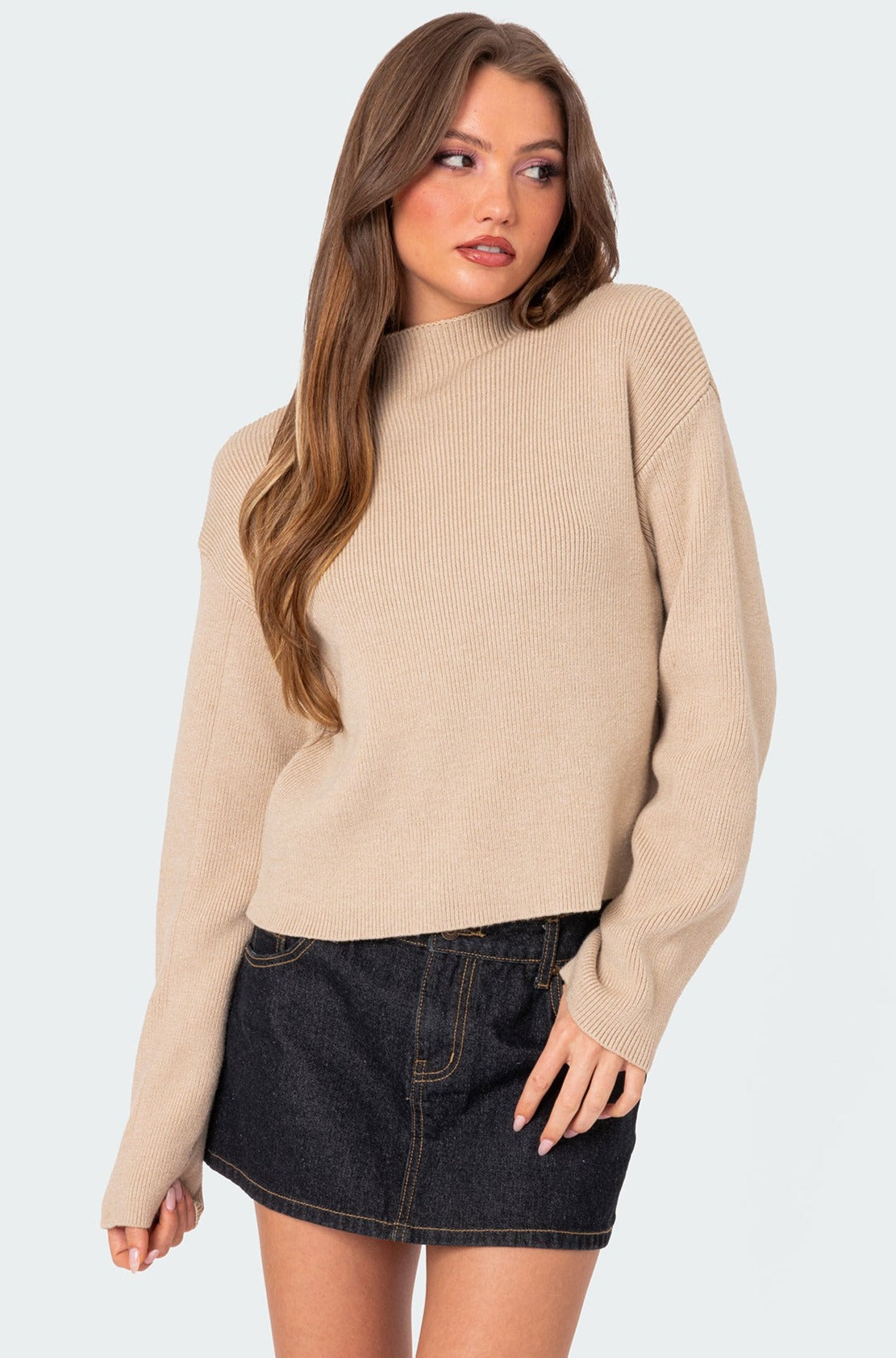 Kimberly Mock Neck Sweater - BEIGE