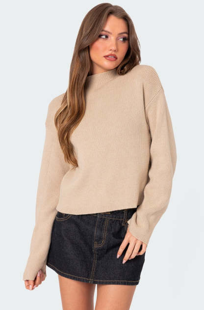 Kimberly Mock Neck Sweater - BEIGE