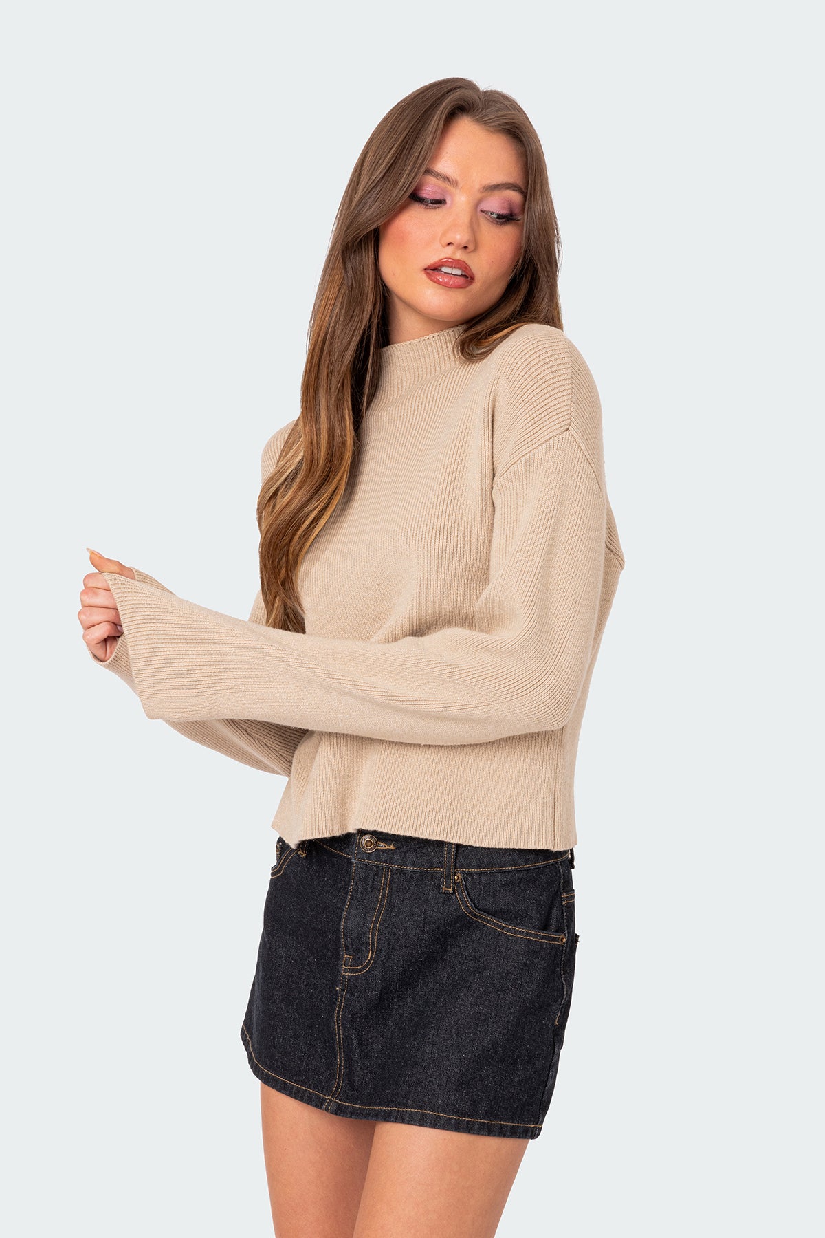 Kimberly Mock Neck Sweater - BEIGE