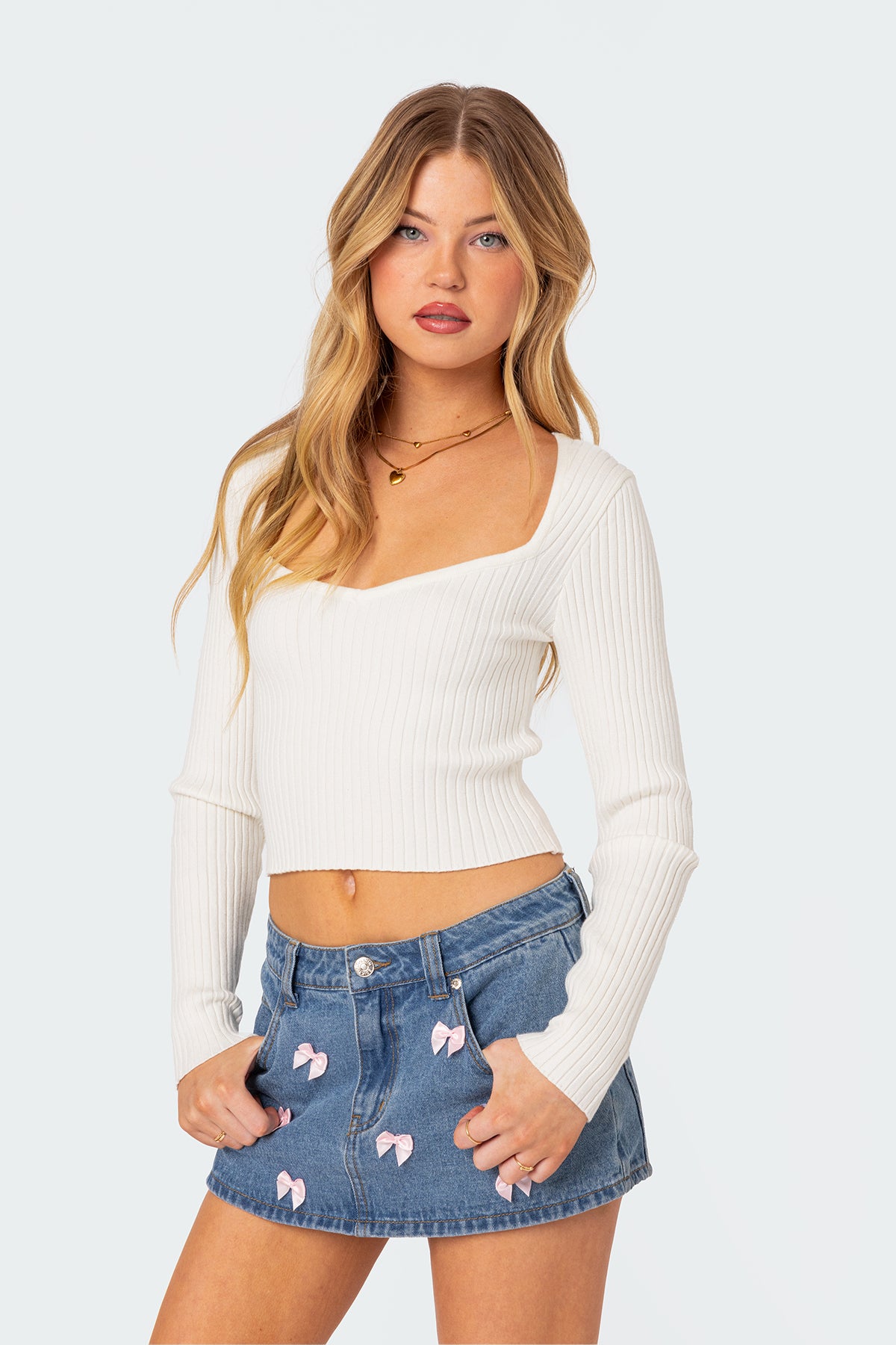 Misty Scoop Neck Ribbed Top - WHITE