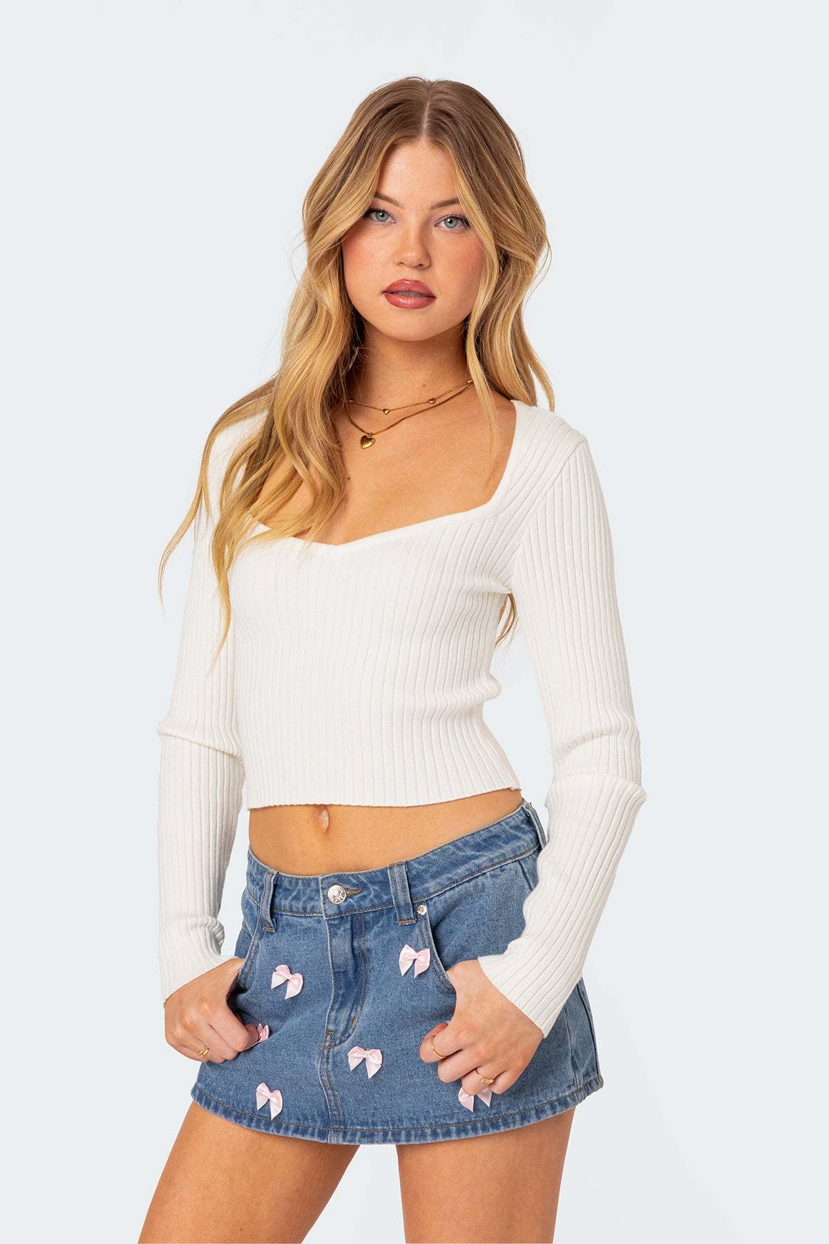 Misty Scoop Neck Ribbed Top - WHITE