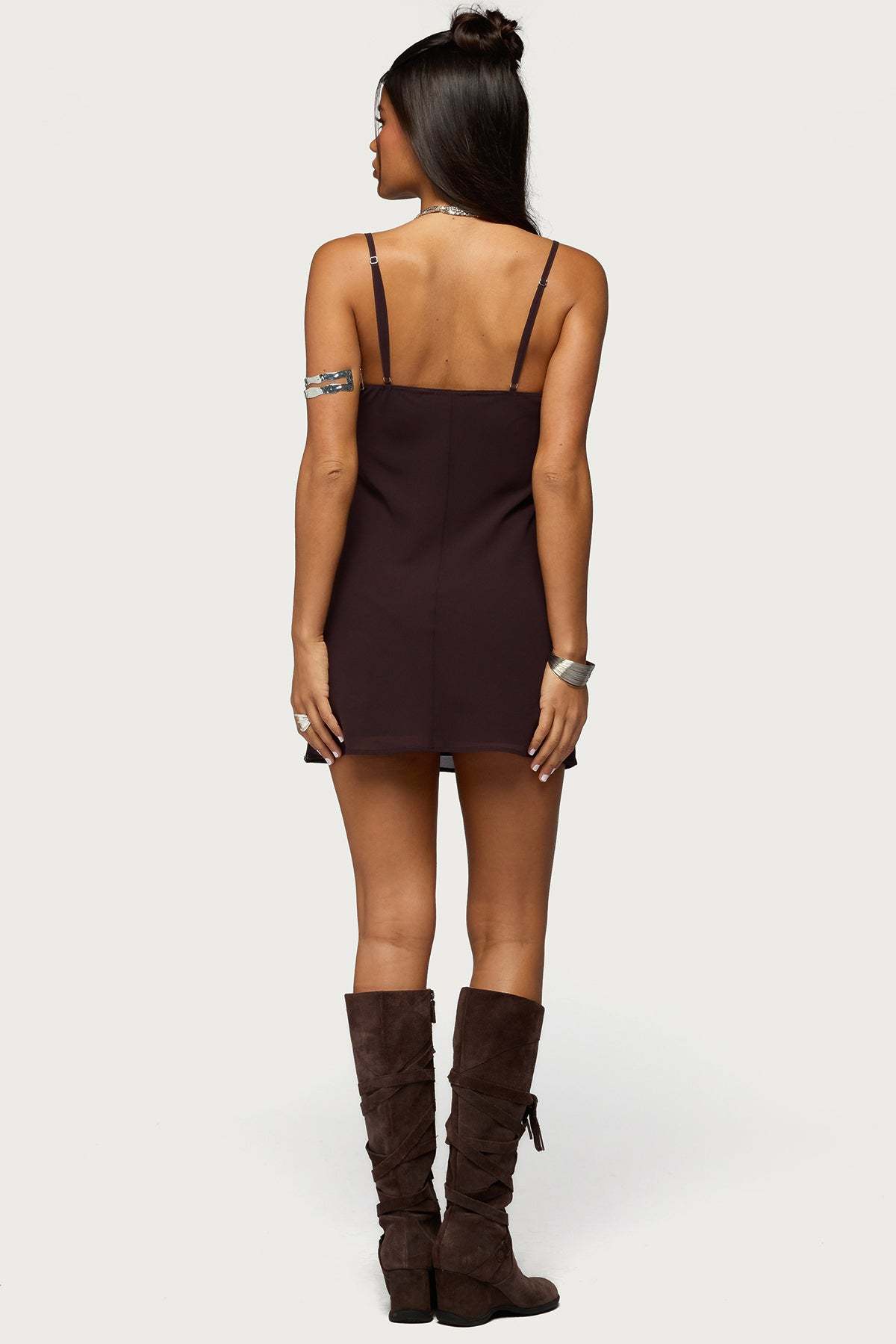 Raquelle Beaded Mini Dress - BROWN