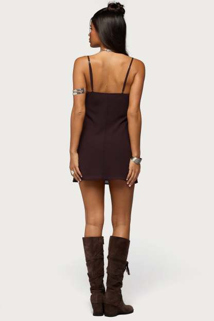 Raquelle Beaded Mini Dress - BROWN