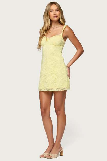 Stephanie Lace Mini Dress - YELLOW