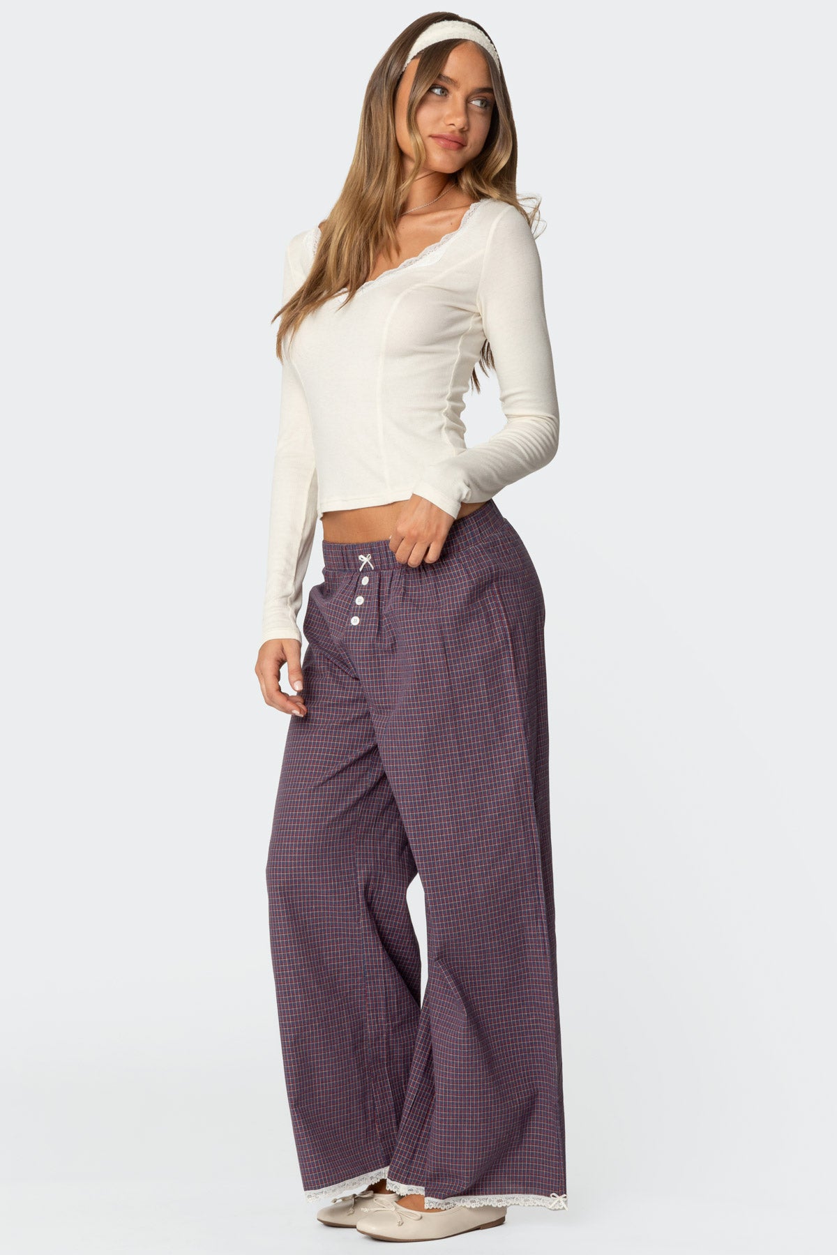 Dakota Plaid Pants - PURPLE