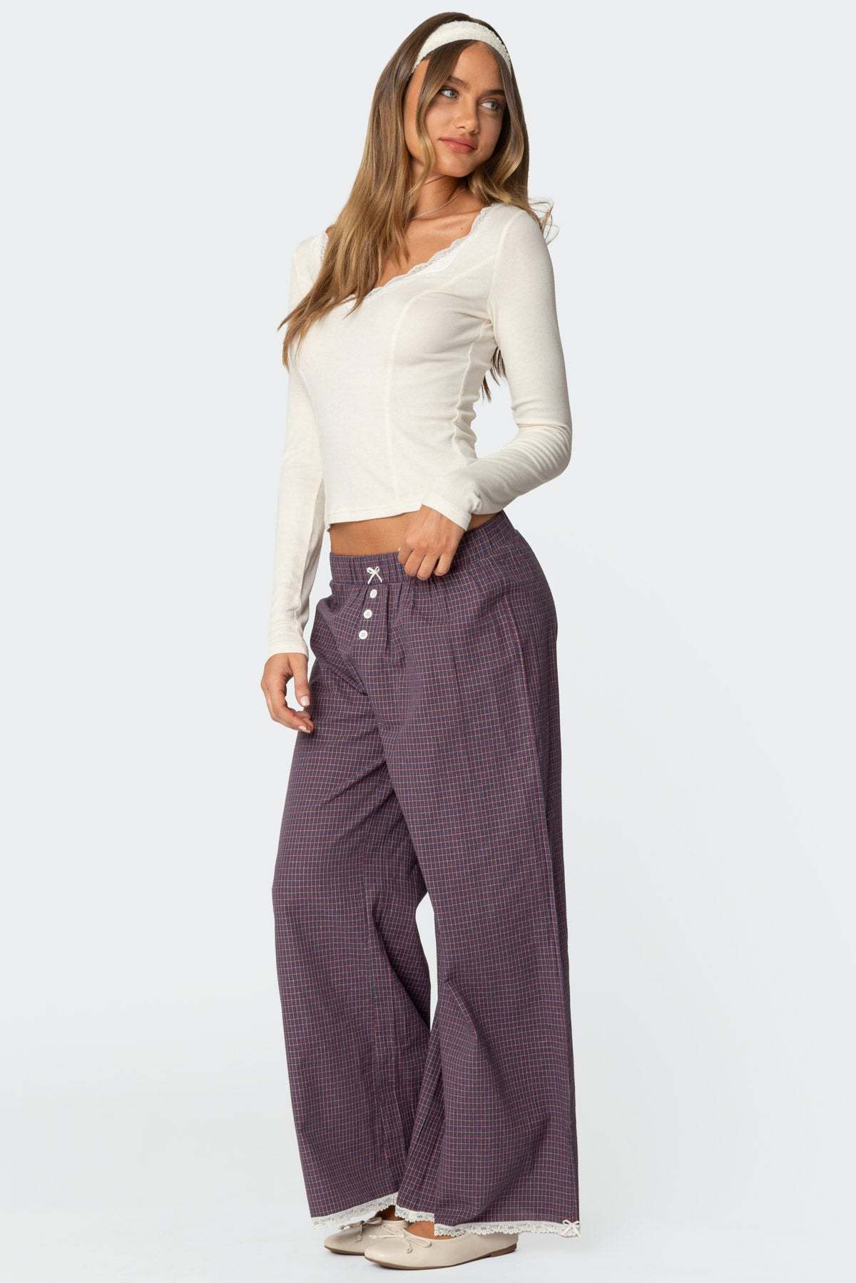 Dakota Plaid Pants - PURPLE