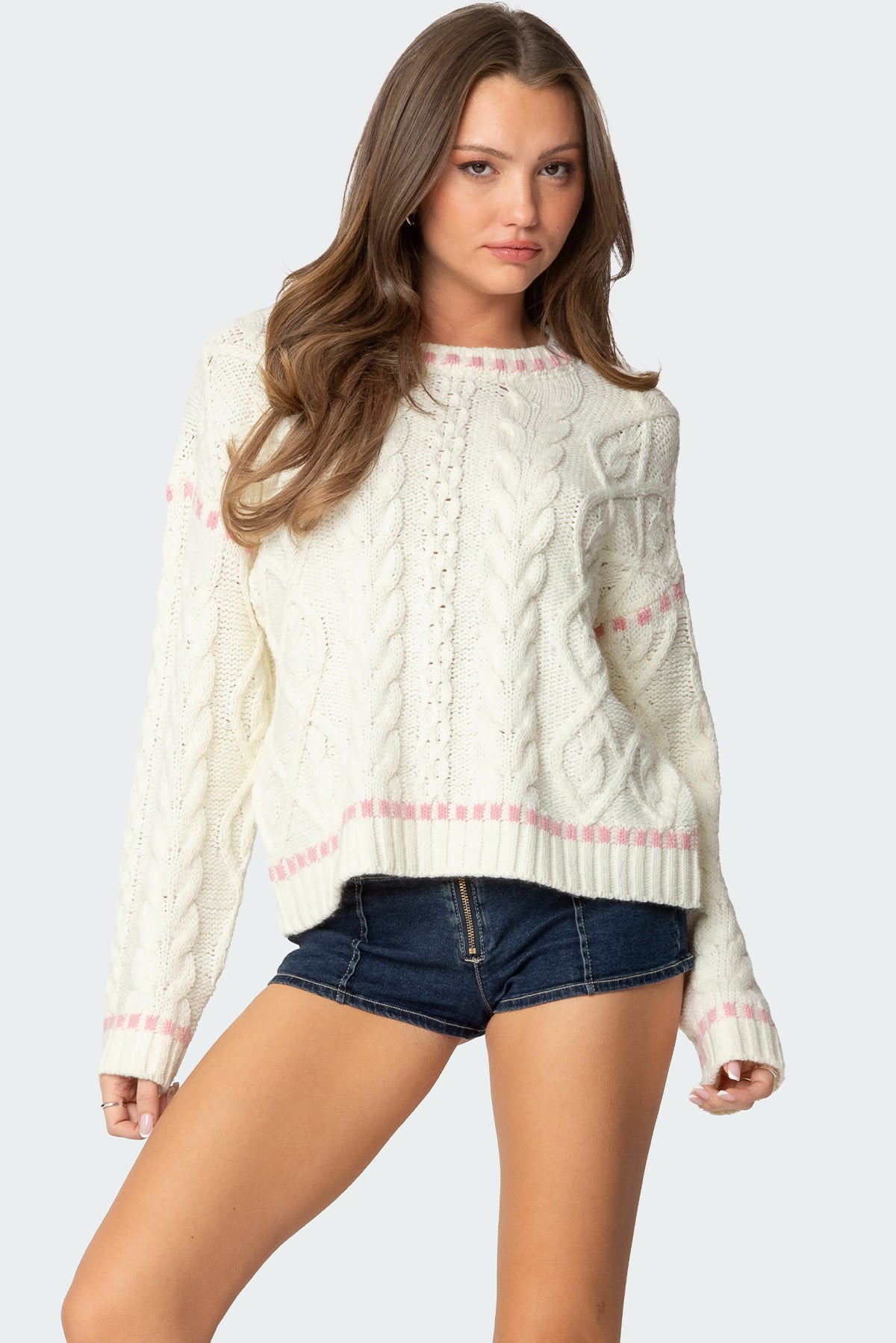 Eleni Cable Knit Sweater - WHITE