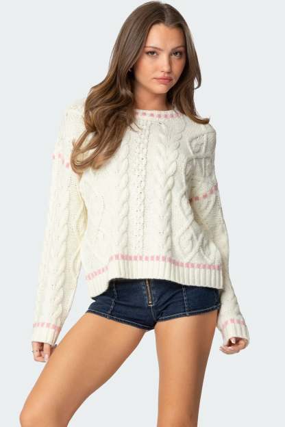 Eleni Cable Knit Sweater - WHITE