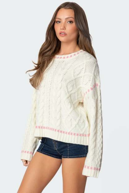 Eleni Cable Knit Sweater - WHITE