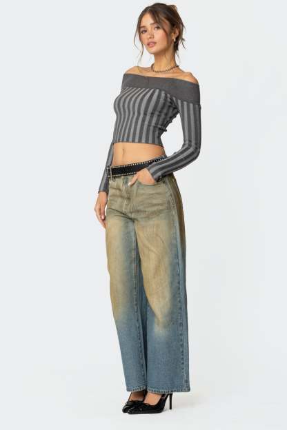 Daren Off Shoulder Knit Top - DARK GRAY