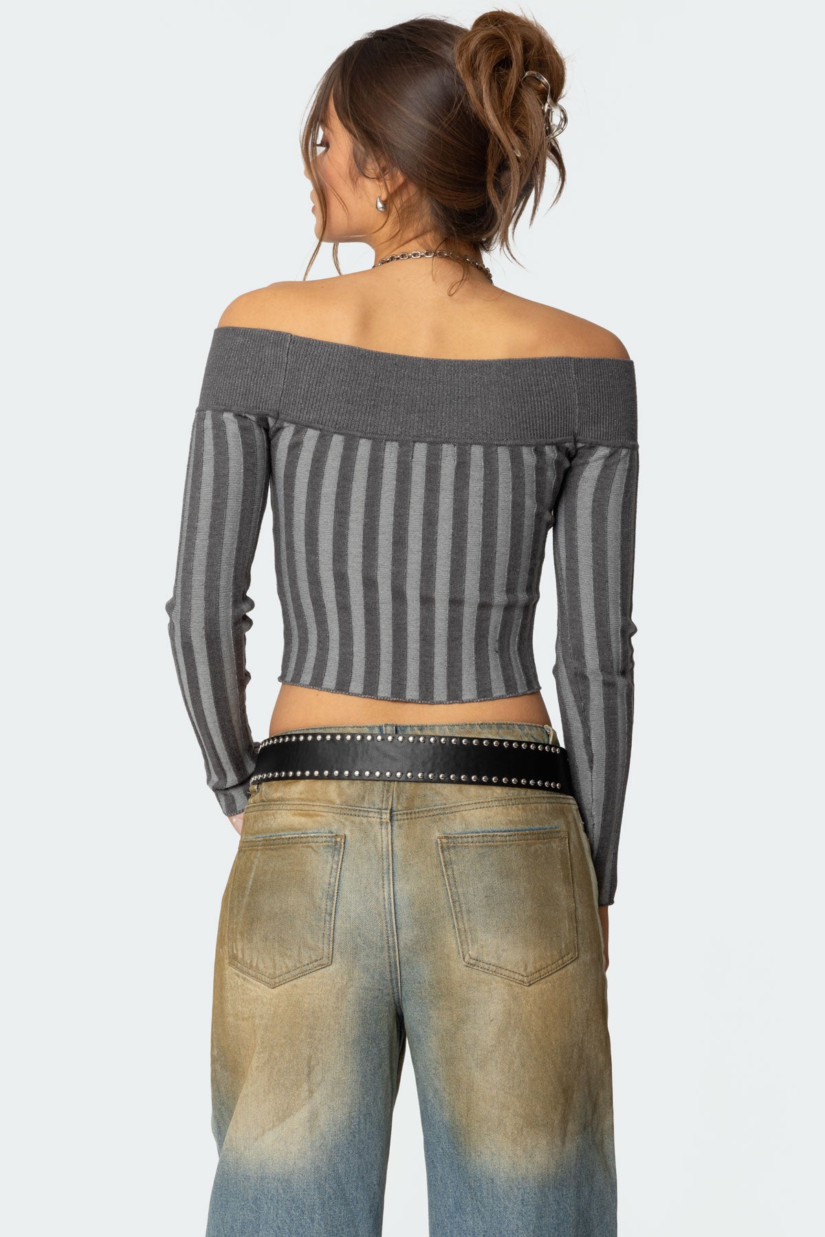 Daren Off Shoulder Knit Top - DARK GRAY
