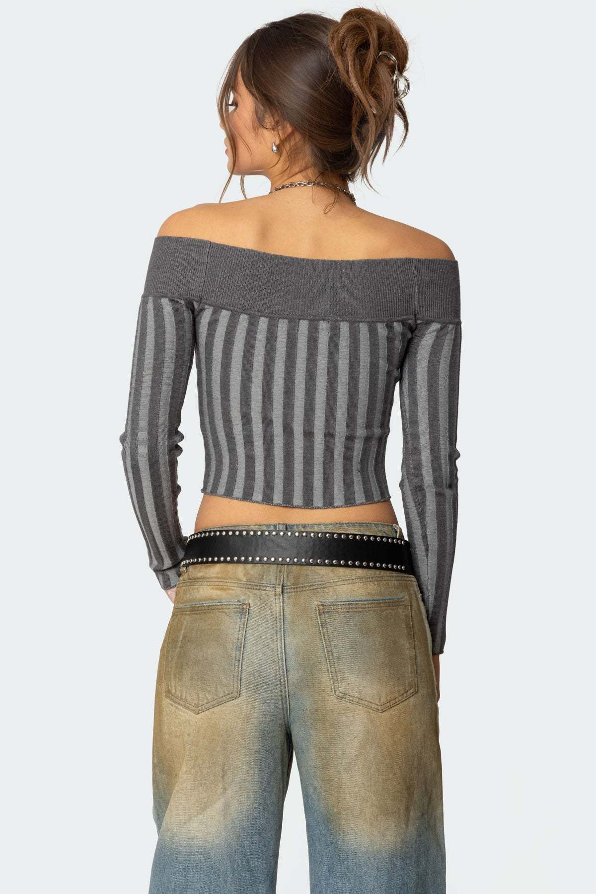 Daren Off Shoulder Knit Top - DARK GRAY