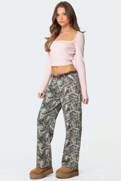 Square Neck Knit Top - LIGHT PINK