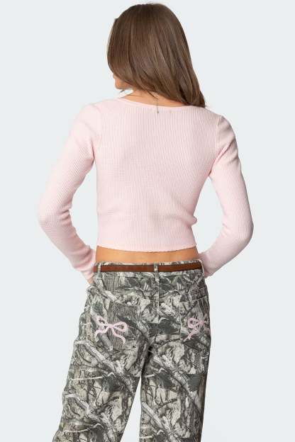 Square Neck Knit Top - LIGHT PINK