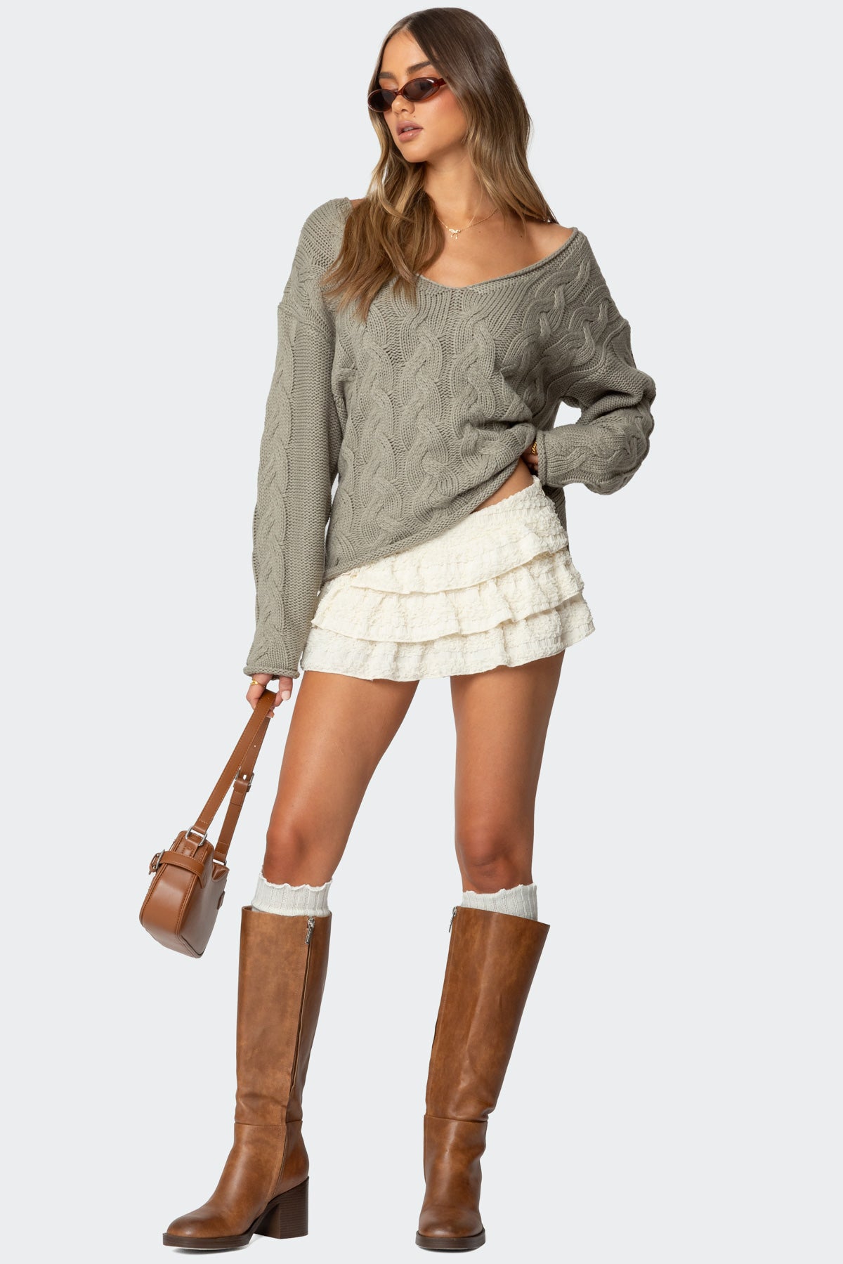 Inga Oversized Cable Knit Sweater - OLIVE