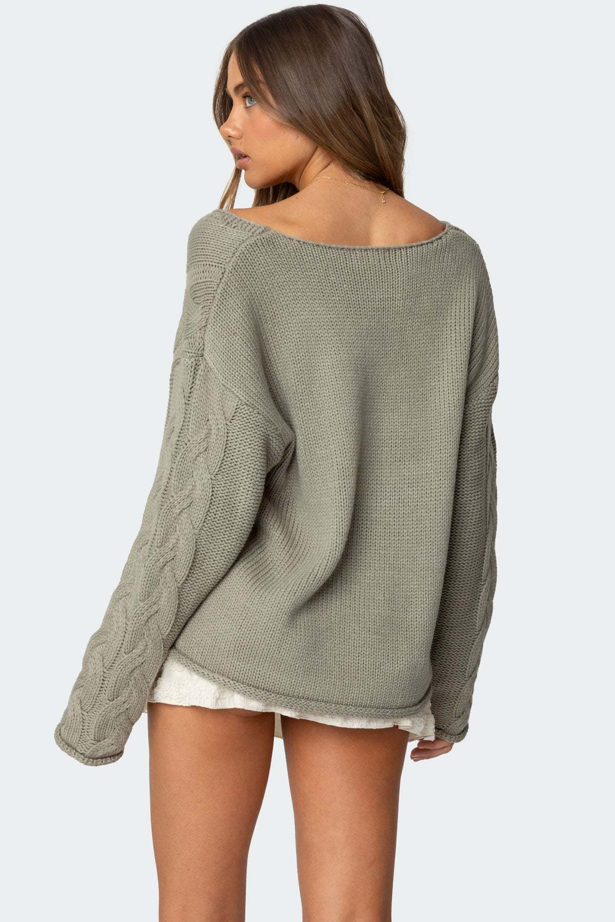 Inga Oversized Cable Knit Sweater - OLIVE
