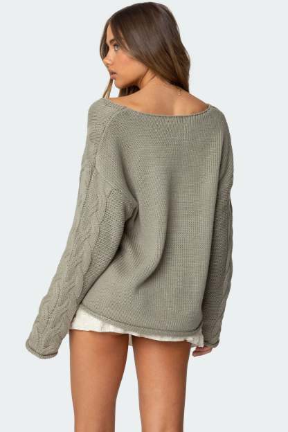 Inga Oversized Cable Knit Sweater - OLIVE