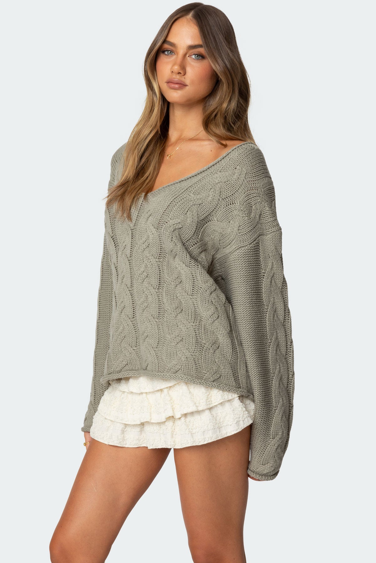 Inga Oversized Cable Knit Sweater - OLIVE