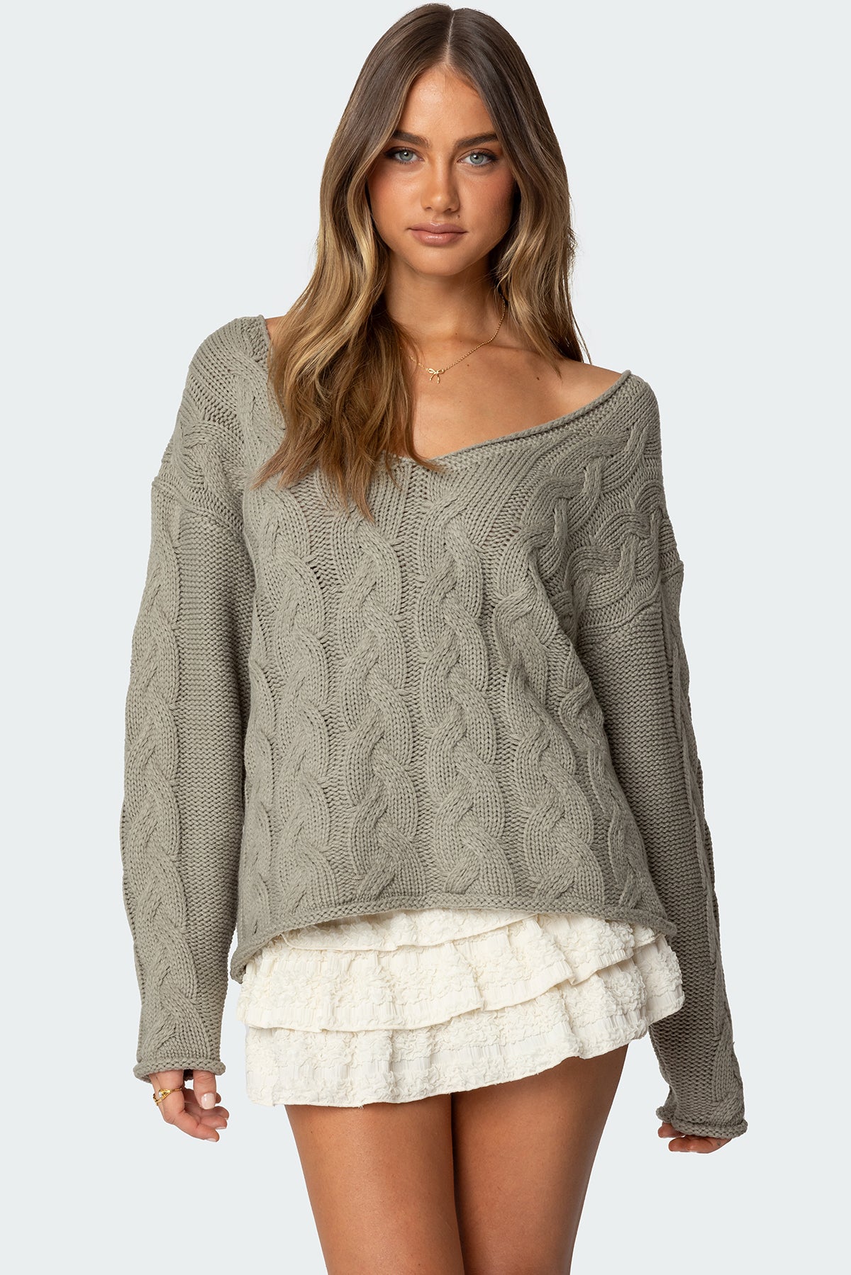 Inga Oversized Cable Knit Sweater - OLIVE