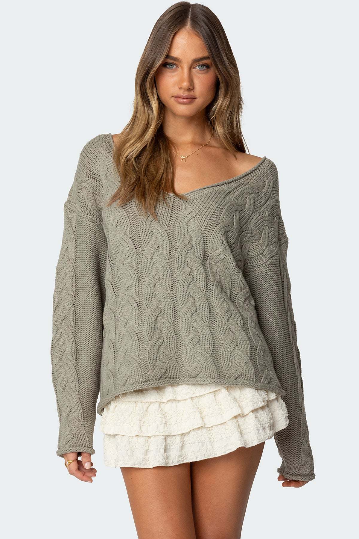 Inga Oversized Cable Knit Sweater - OLIVE