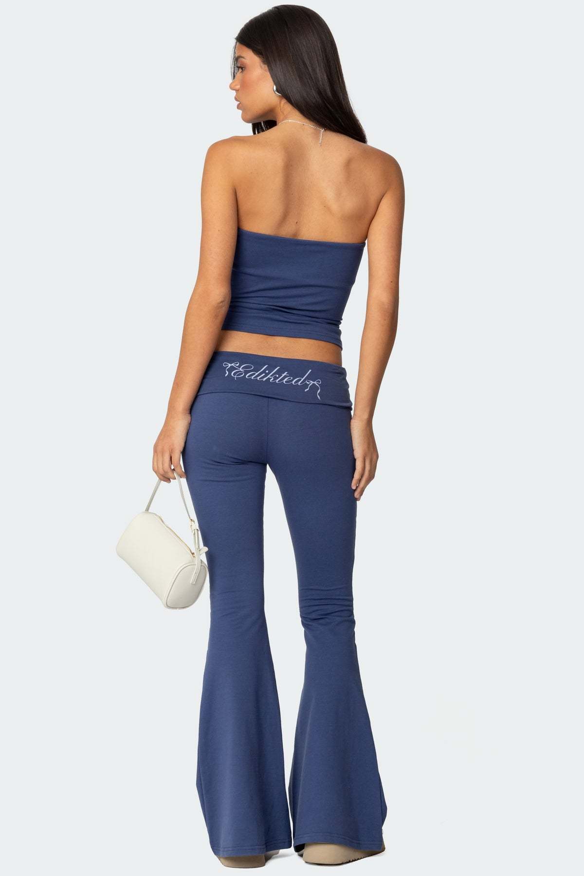 Aiyana Fold Over Flared Leggings - BLUE