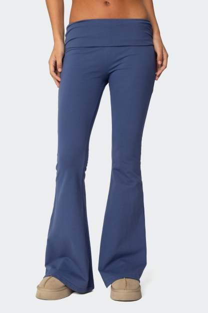 Aiyana Fold Over Flared Leggings - BLUE