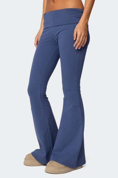 Aiyana Fold Over Flared Leggings - BLUE