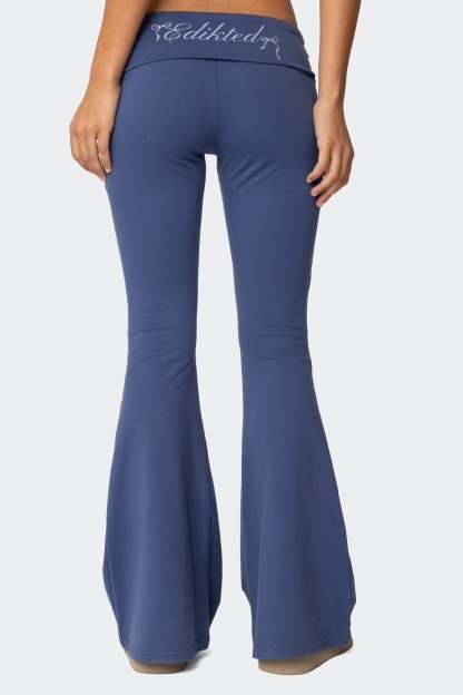 Aiyana Fold Over Flared Leggings - BLUE