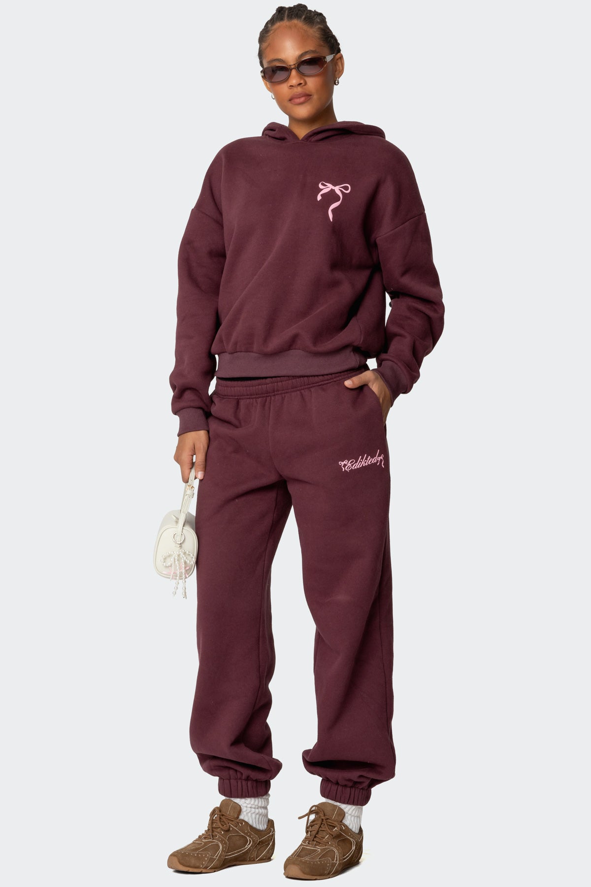 Sasha Bow Detail Sweatpants - BURGUNDY