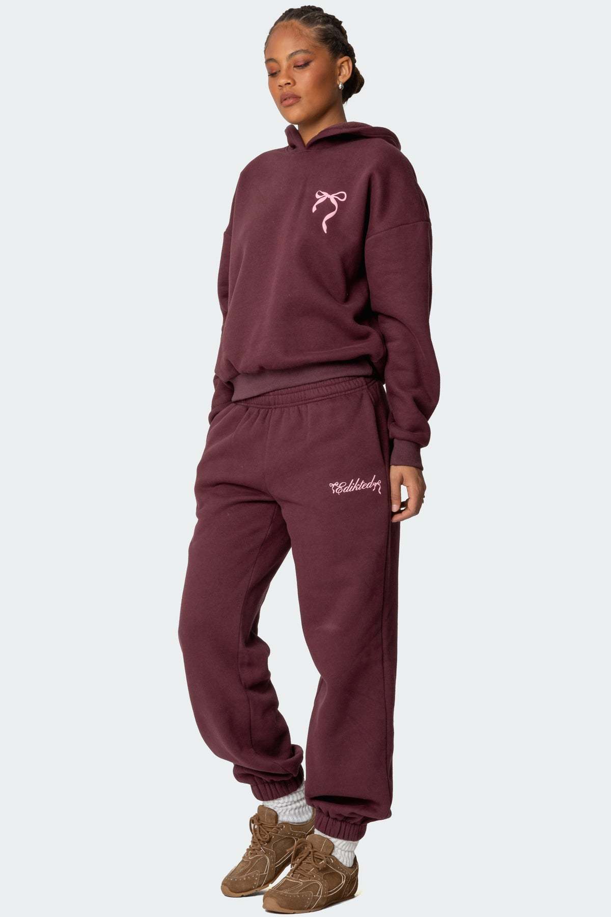 Sasha Bow Detail Sweatpants - BURGUNDY