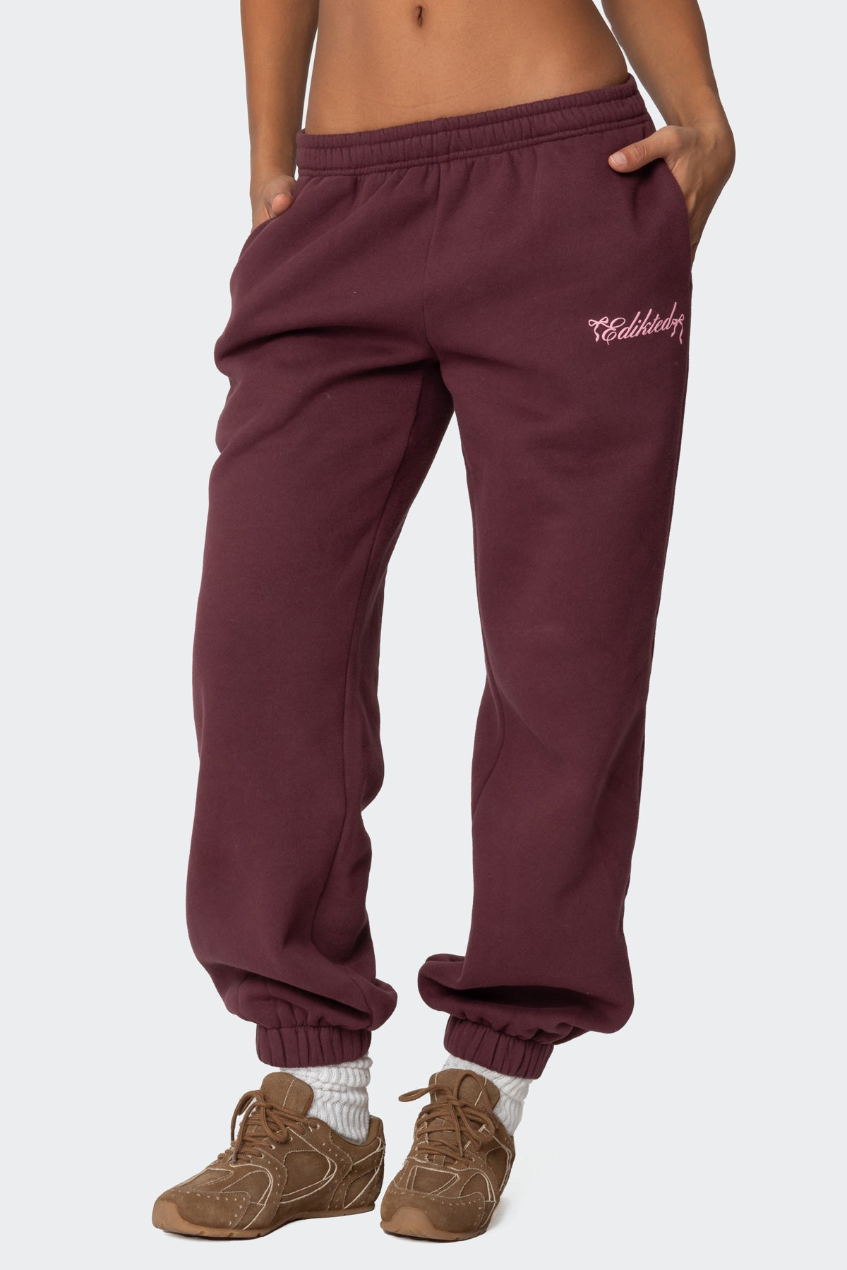Sasha Bow Detail Sweatpants - BURGUNDY