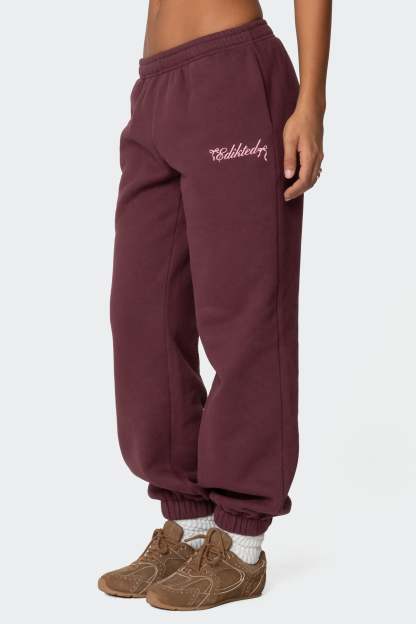 Sasha Bow Detail Sweatpants - BURGUNDY
