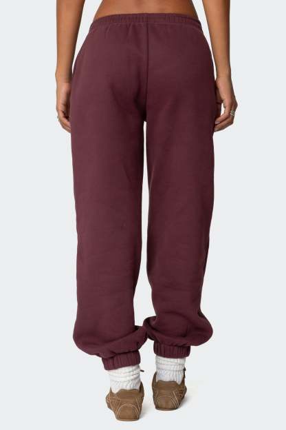Sasha Bow Detail Sweatpants - BURGUNDY