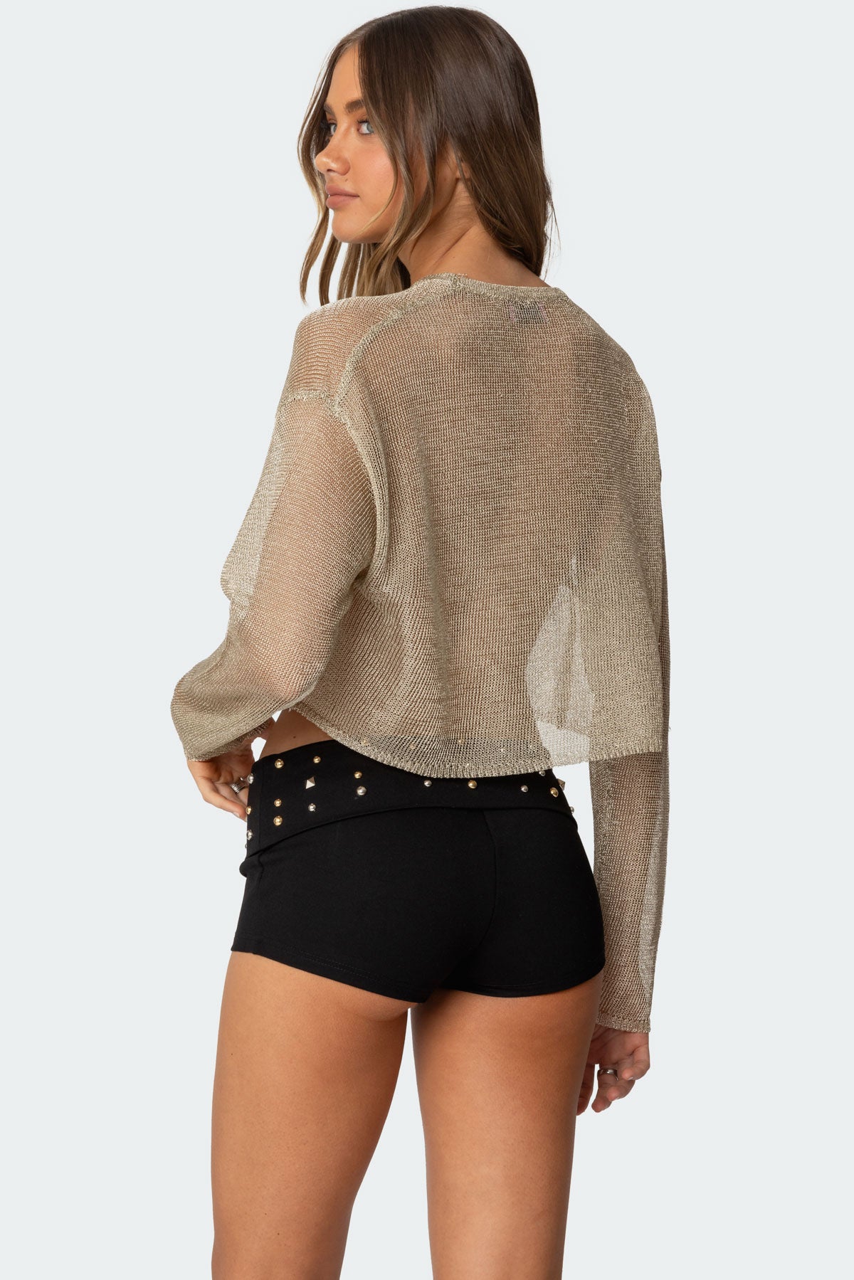 Aviva Cropped Metallic Knit Top - GOLD