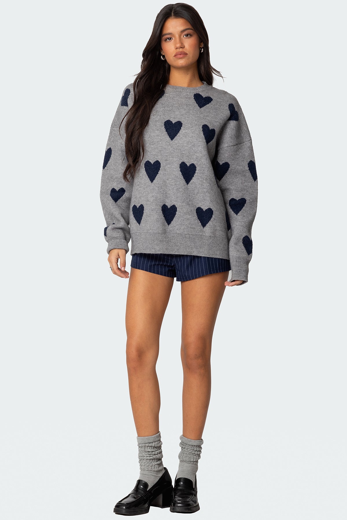 Big Heart Oversized Sweater - GRAY MELANGE