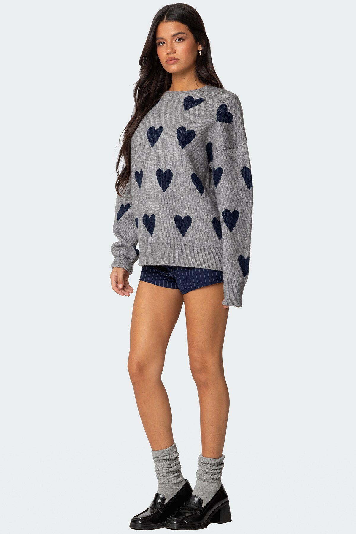 Big Heart Oversized Sweater - GRAY MELANGE