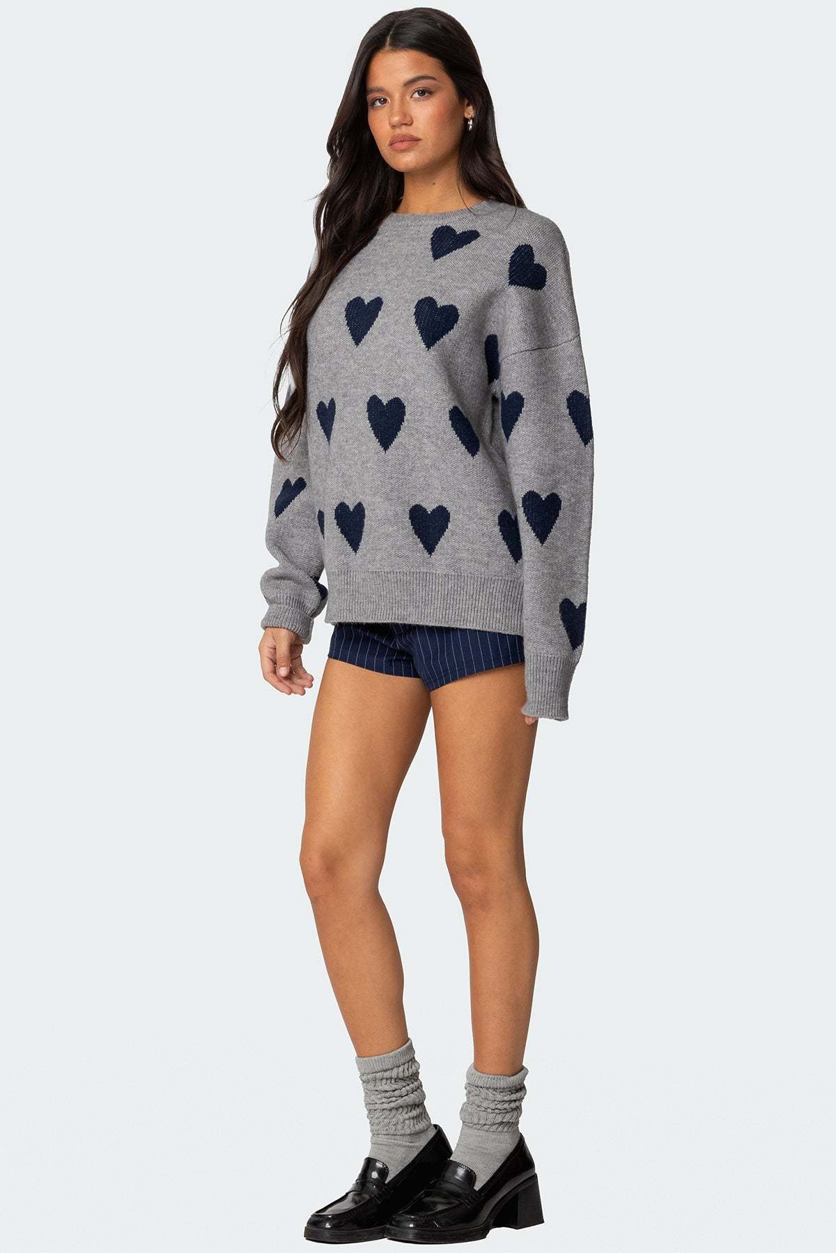 Big Heart Oversized Sweater - GRAY MELANGE