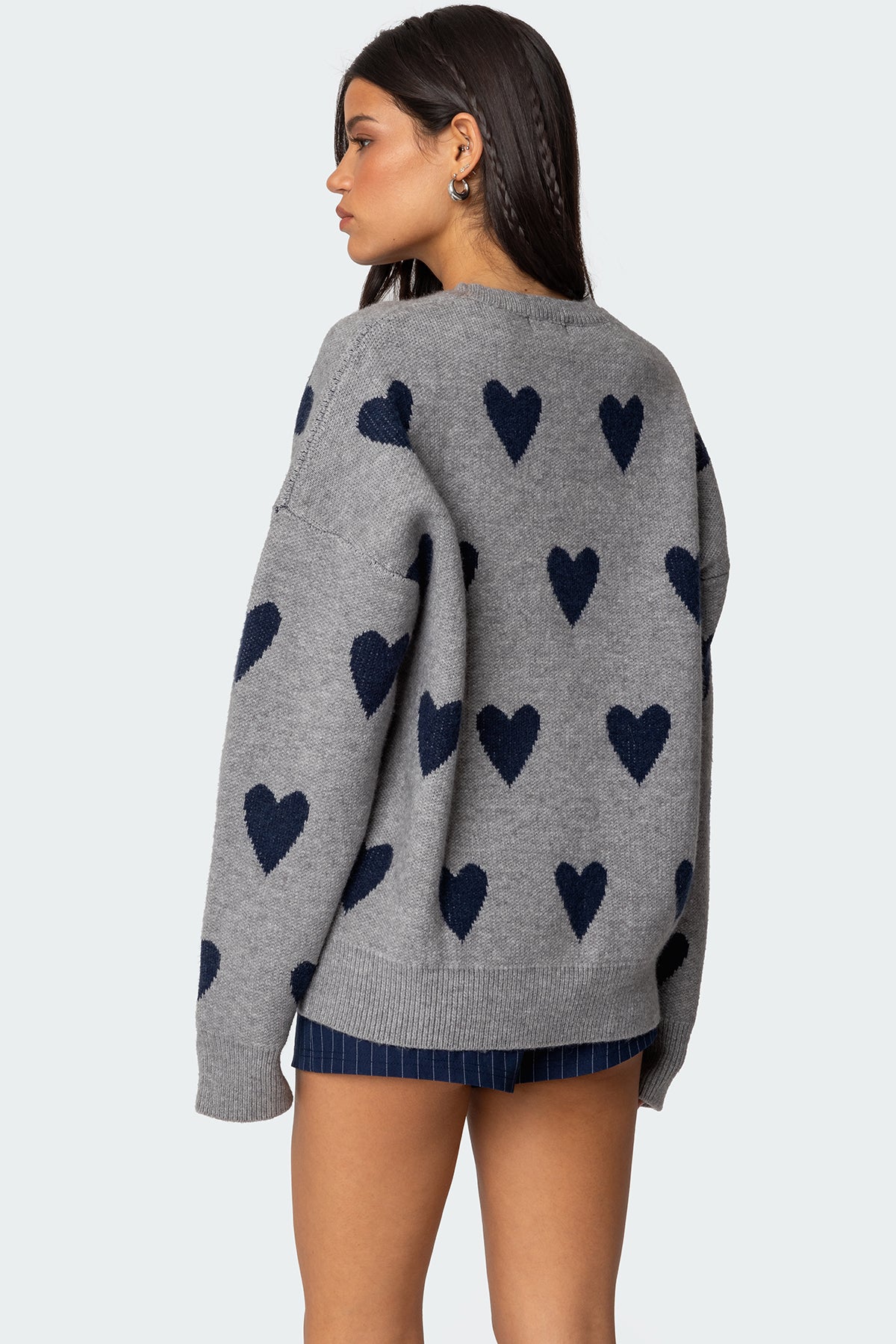 Big Heart Oversized Sweater - GRAY MELANGE