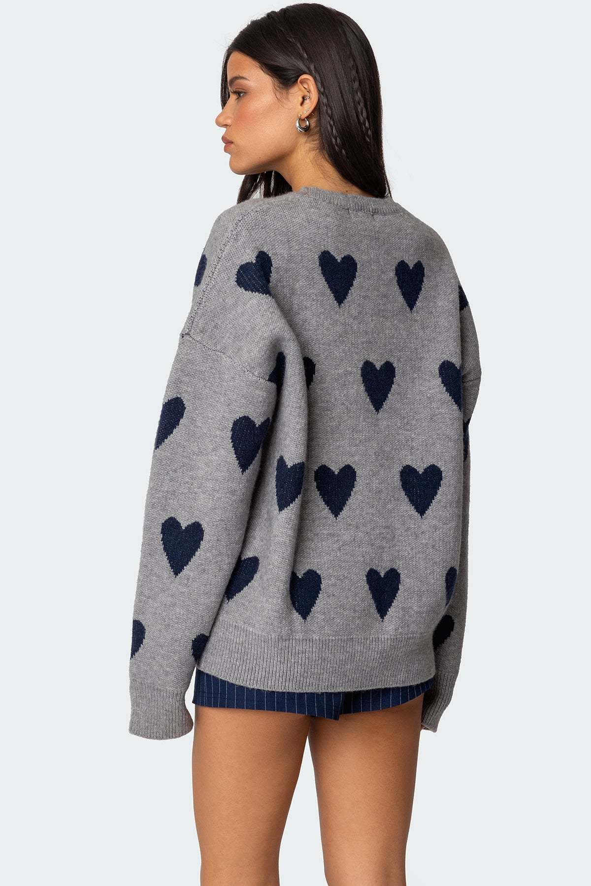 Big Heart Oversized Sweater - GRAY MELANGE