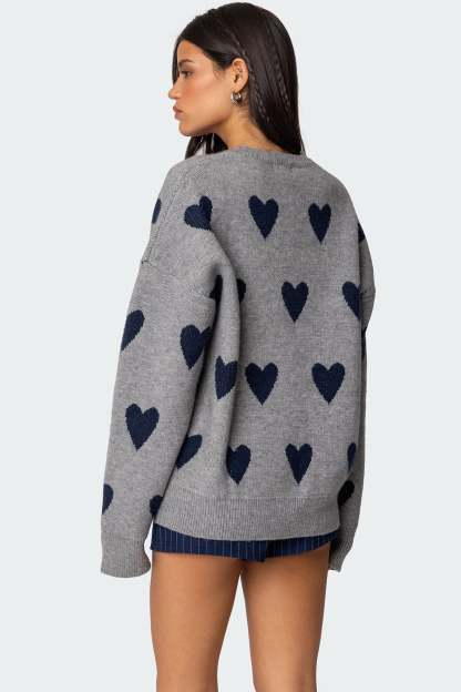 Big Heart Oversized Sweater - GRAY MELANGE