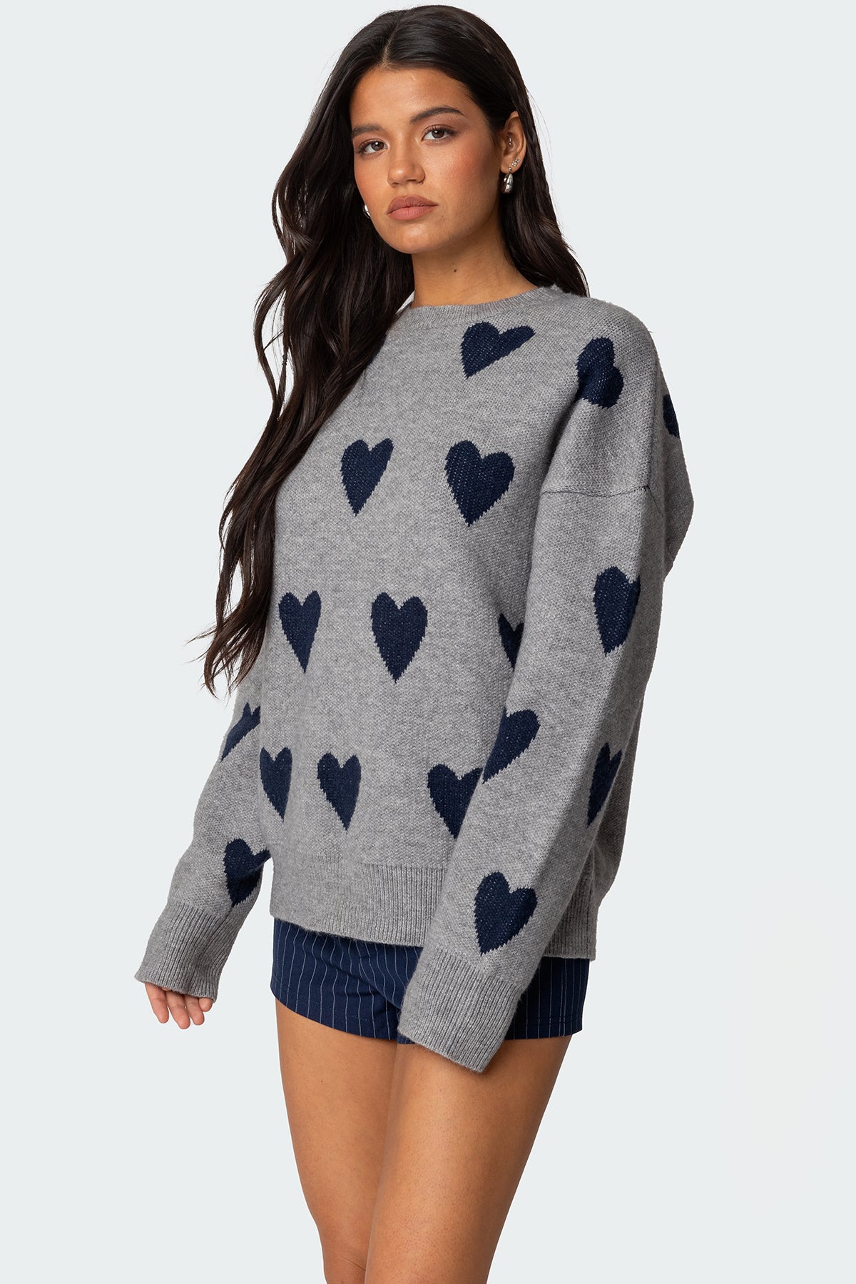 Big Heart Oversized Sweater - GRAY MELANGE