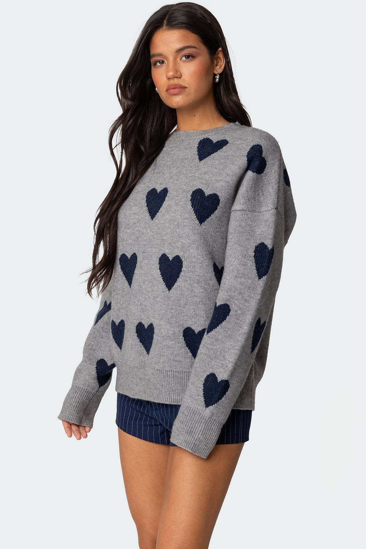 Big Heart Oversized Sweater - GRAY MELANGE