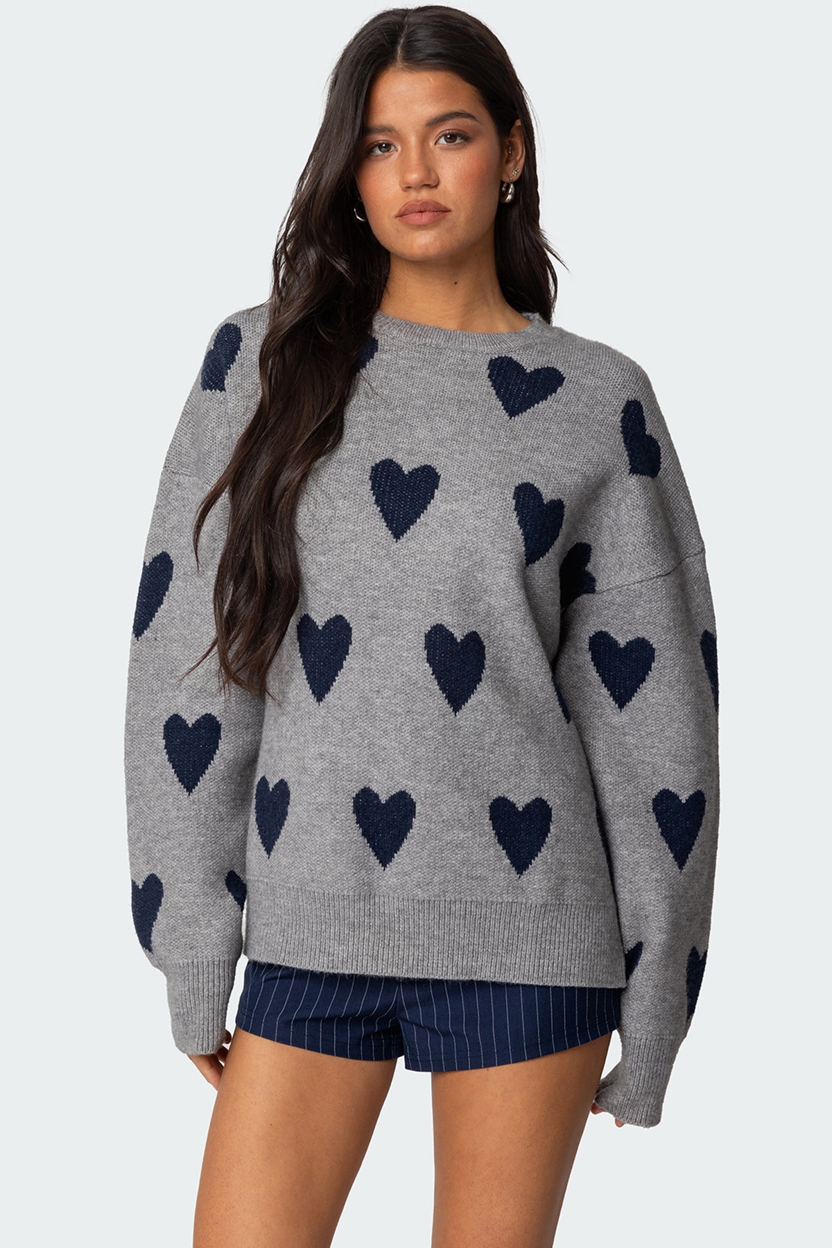Big Heart Oversized Sweater - GRAY MELANGE