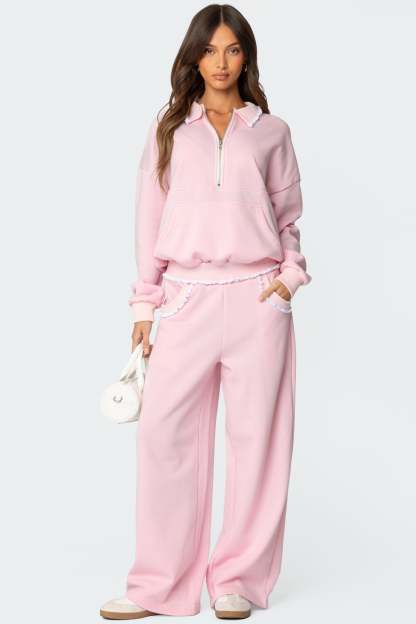 Ashtin Ruffle Trim Sweatpants - LIGHT PINK