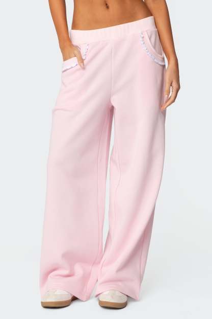Ashtin Ruffle Trim Sweatpants - LIGHT PINK
