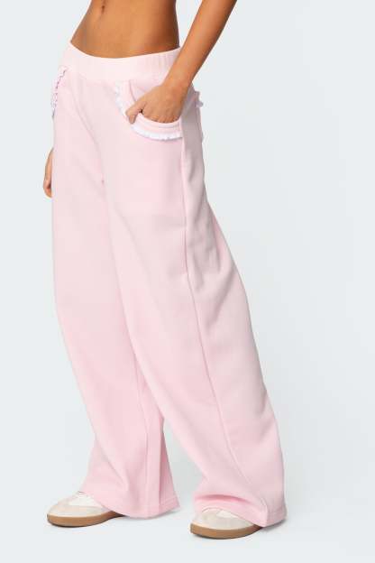 Ashtin Ruffle Trim Sweatpants - LIGHT PINK