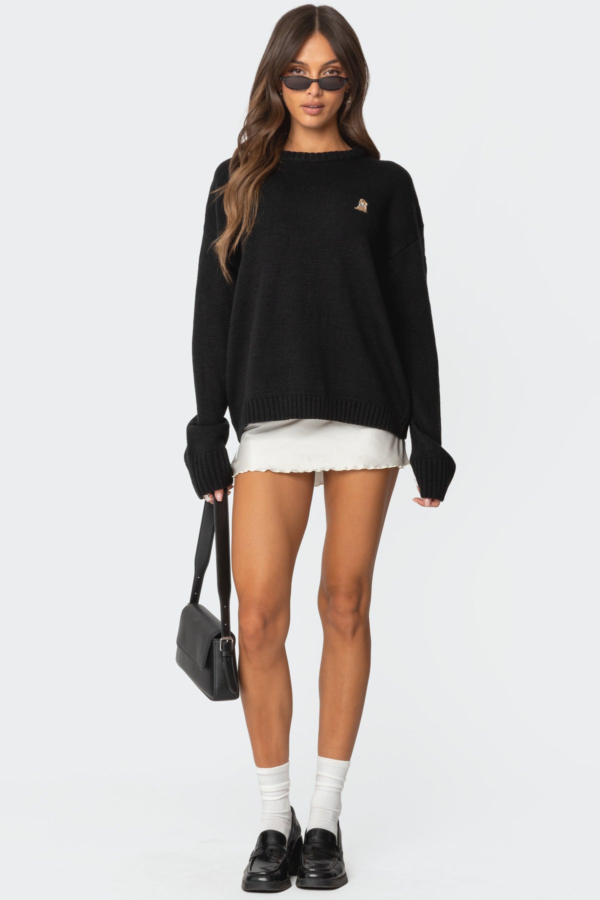 Puppy Love Embroidered Sweater - BLACK